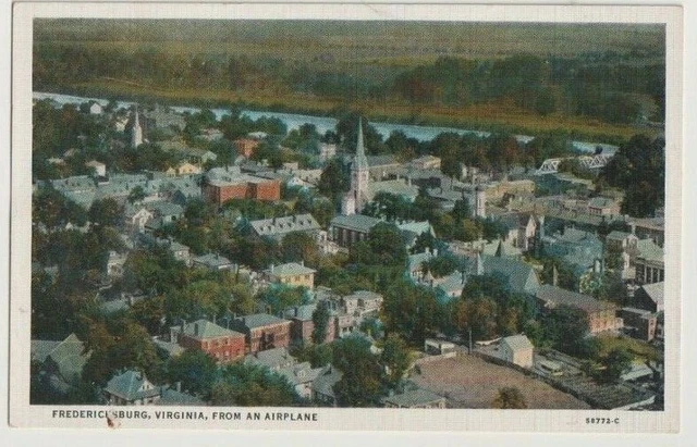 Postcard VA  Aerial View Of Fredericksburg Virginia Linen 1935 From Airplane