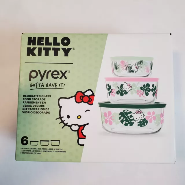 New Pyrex Hello Kitty 6 Piece Glass Food Storage Set Bowls Lids Sanrio Gotta
