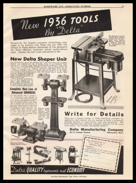 1935 Delta Mfg Co. Milwaukee Wisconsin Bench Grinder Shaper Unit Models Print Ad