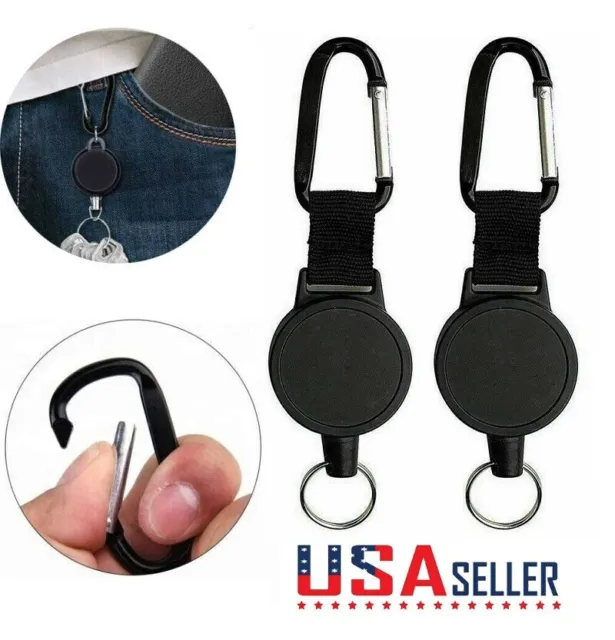 2Pcs Retractable Keyring ID Badge Holder Key Chain Steel Wire Rope Heavy Duty US