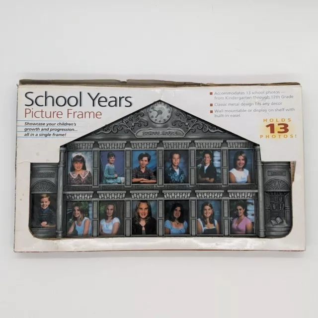 School House Photo Frame Pewter Metal K to 12th Grade School Picture Years