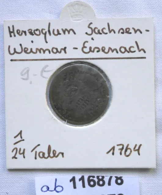 1/24 Taler Silber Münze Sachsen Weimar Eisenach Anna Amalia 1764 (116878)