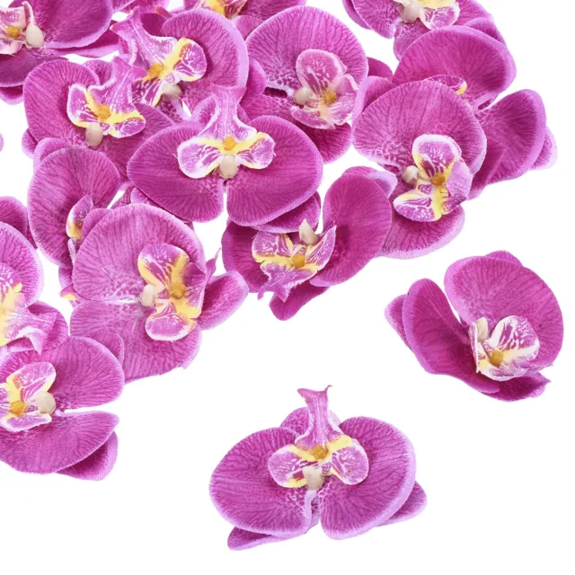 40Pcs 2.8" Artificial Silk Butterfly Orchid Flower Heads for DIY, Dark Purple