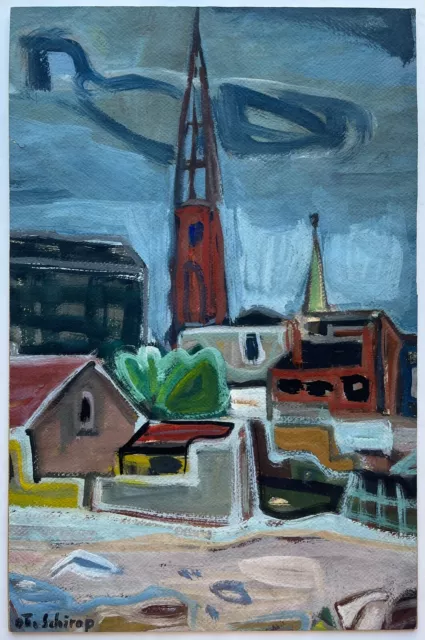 Gouache Expressionist Otto Schirop 1904-1958 Hamburg Stadtansicht 2