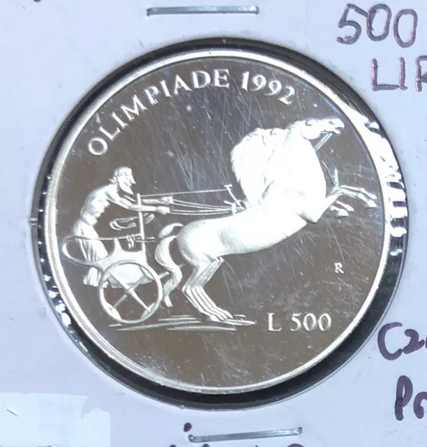 1992 SAN MARINO -OLYMPIC GAMES  500 Lire SILVER PROOF Coin-KM#276