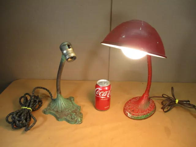 2 Vintage Industrial Machine Age Art Nouveau Gooseneck Table Desk Lamp Lot