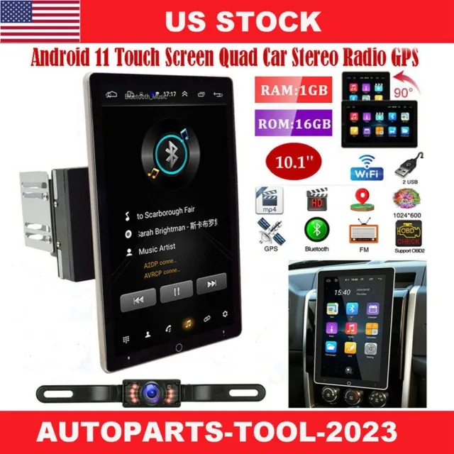 Android 12 10.1" Rotatable Car Stereo Radio 2DIN Touch Screen GPS Wifi + Camera