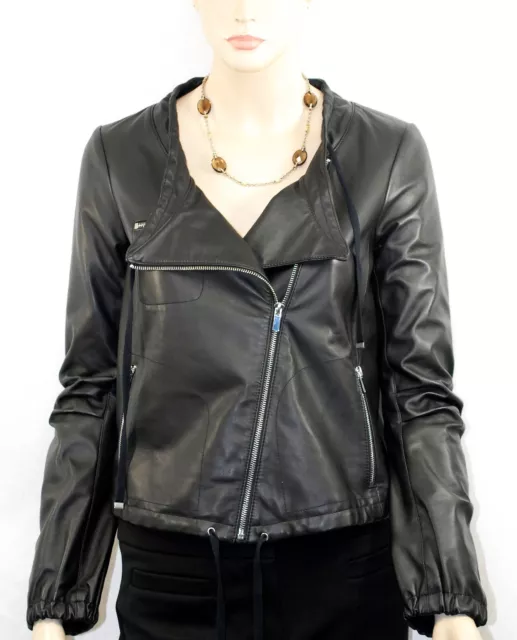 Diane Von Furstenberg sz 2 Bust 36" Collarless Leather Jacket Coat Womens Ladies 2