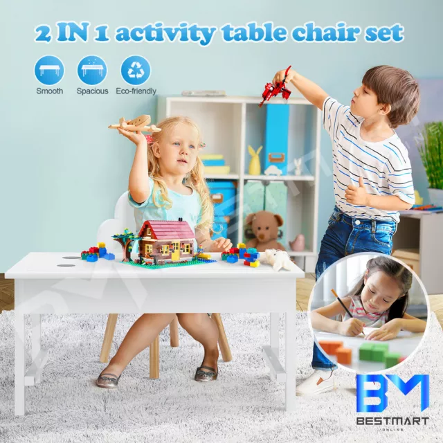Kids Table Chair Set Activity Play Center Building Blocks Toy Storage Shelf Desk