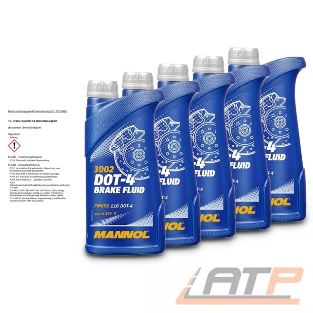 MANNOL 5x 1 L LITER BRAKE FLUID DOT-4 BREMSFLÜSSIGKEIT DOT 4