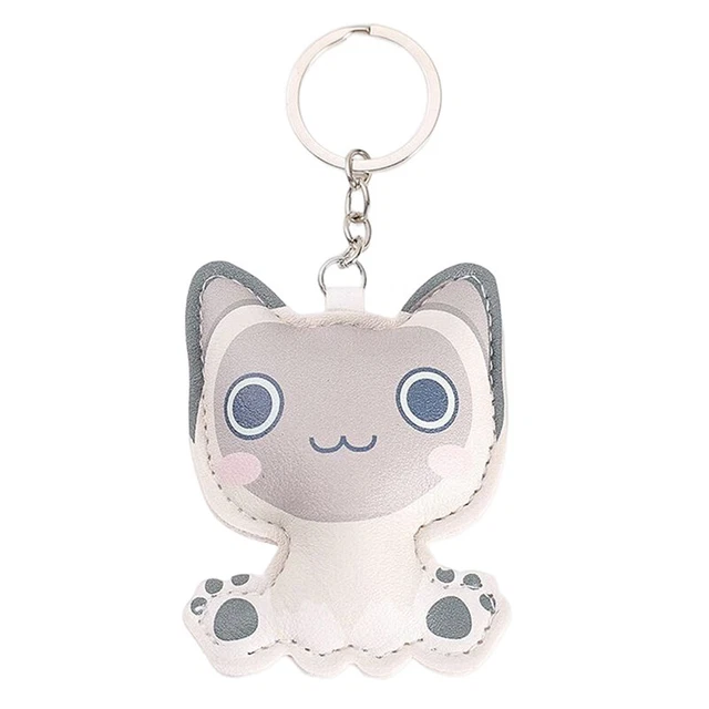 Cartoon Keychain PU Leather Lucky Cat Fox Dinosaur Bulldog Key Chain Bag Pendant