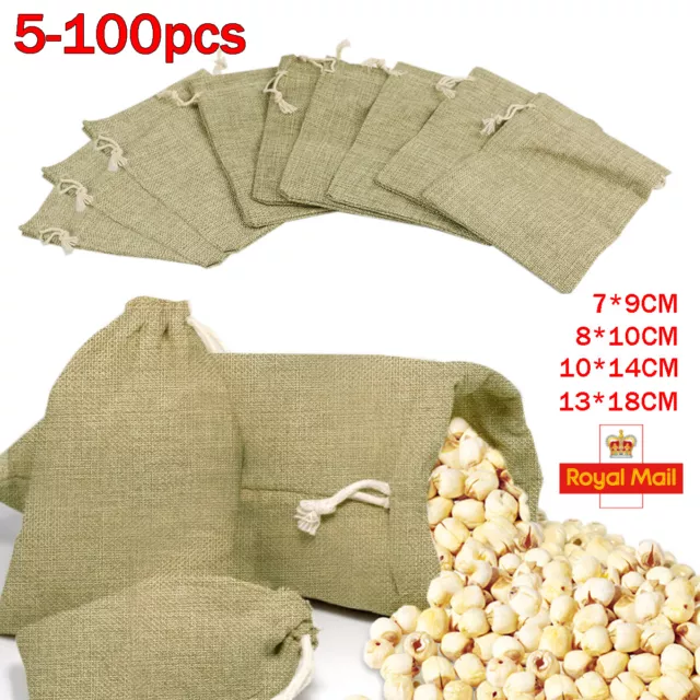 100PCS Small Drawstring Pouch Bags Burlap Jute Hessian Wedding Favor Gift Cand