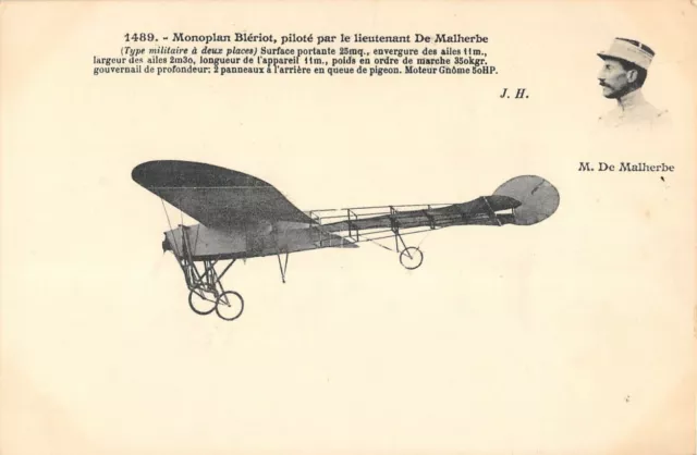 Cpa Aviation Monoplan Bleriot Pilote Par Le Lieutenant De Malherbe