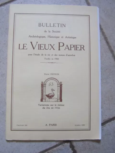 Bulletin le vieux papier n°290. 10/ 1983. variations sur le thème  jeu de l'oie