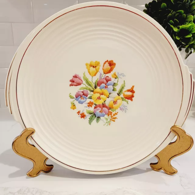 VINTAGE 1930s The Edwin M. Knowles China Co Cross Stitch Hostess Plate Yorktown