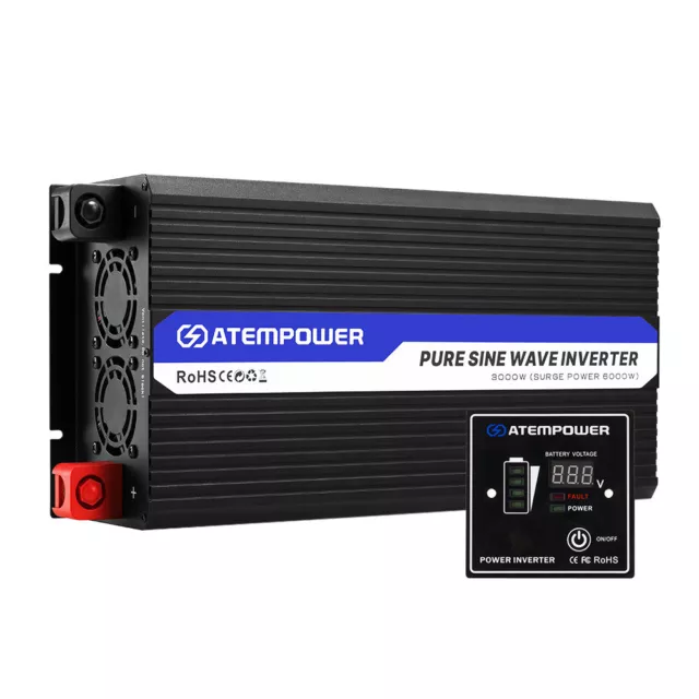 ATEM POWER Power Inverter 12V to 240V 3000W/6000W Pure Sine Wave Camping Car Boa