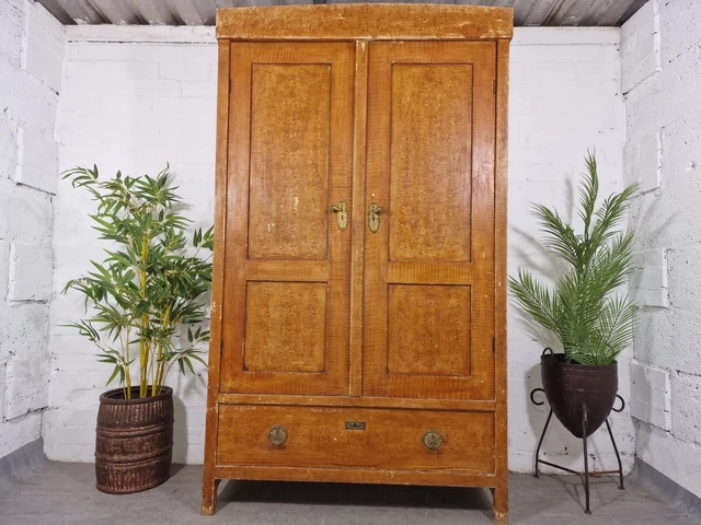 Antique Vintage Hungarian Austrian Scumble Painted Pine Wardrobe