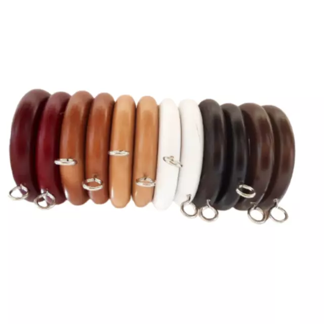 Solid Wooden Curtain Hanging Rings With Eyes Hooks 38mm in Five Colours UK