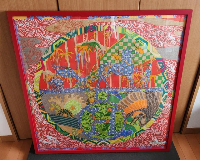 Framed Goods Hermes Carré90 Kimono Ex Libris Matsuzakaya 400Th Anniversary