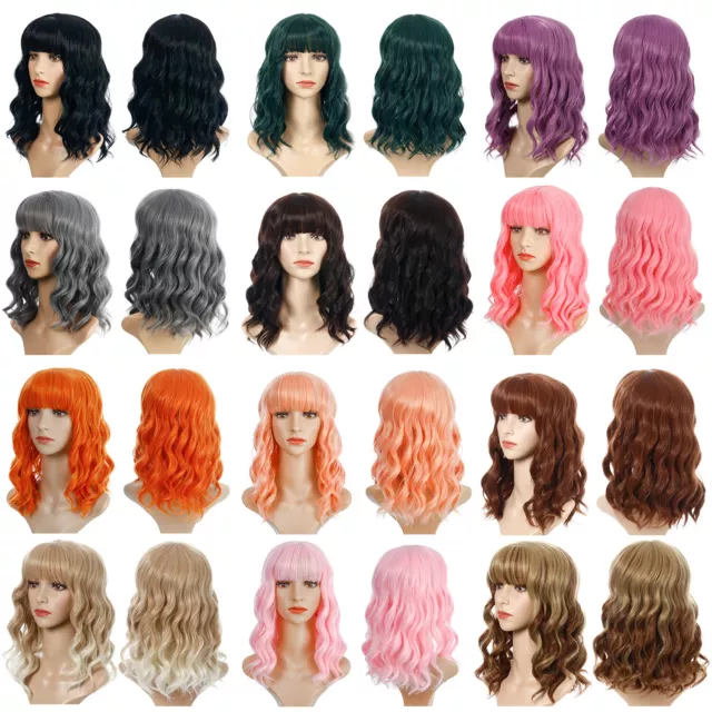 Womens Short Curly Hair Wigs Bangs Party Cosplay Fashion Natural Full Wig F