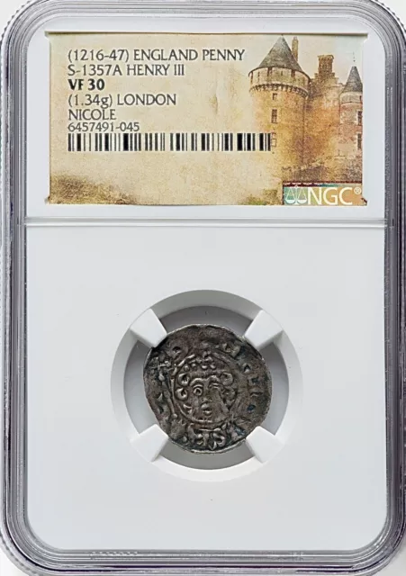 Great Britain  1216-1247 England Henry III Penny S-1357A London Mint NGC VF30