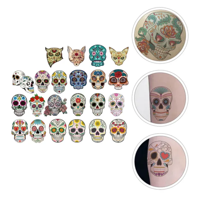 50 Pcs Skull Tattoo Stickers Paper Child Day of The Dead Halloween Face