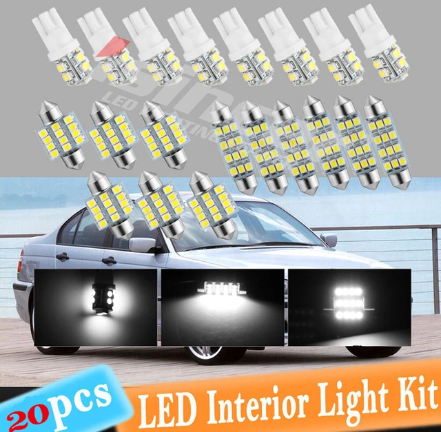 20PCS Car Interior White combo LED Map Dome Door Trunk License Plate Light Bulbs