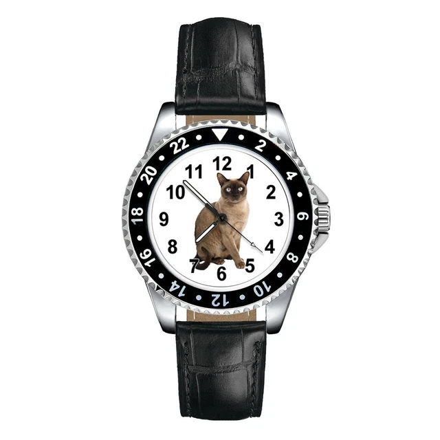 Burmese Cat Mens Ladies Unisex Fashion Leather Strap Quartz Wrist Watch