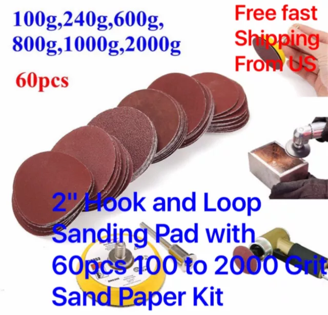 2" Hook and Loop Sanding Pad with 60pcs 100 to 2000 Grit Sand Paper Kit