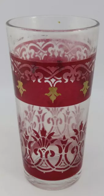 Clear & red pressed flash glass vintage Art Deco antique tumbler glass