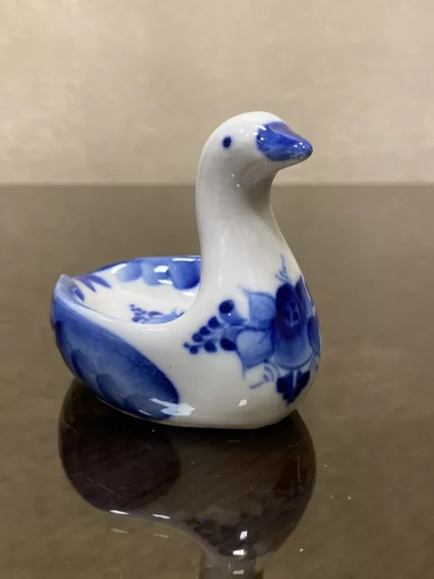 Blue White GHZEL Porcelain Figurine Duck Mini Trinket Dish, Gorbunova 2001