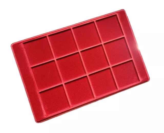 Red Coin Tray for 12 Coins Capsules Transparent Cover Space 64 x 64 mm /P12