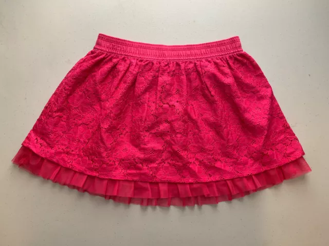 Cherokee Girls Fuchsia Pink Lace Pull On Ruffle Layered Mini Skirt, Size M (7/8)