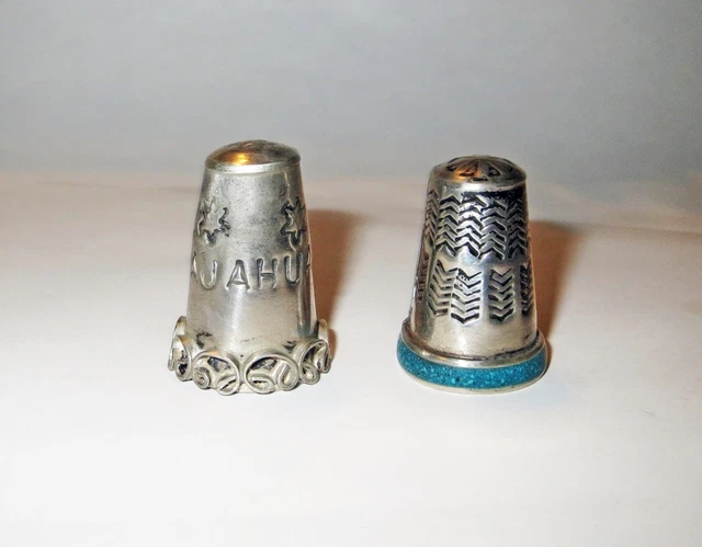 Antique Lot MEXICAN STERLING SILVER & TURQUOISE THIMBLES - SIGNED