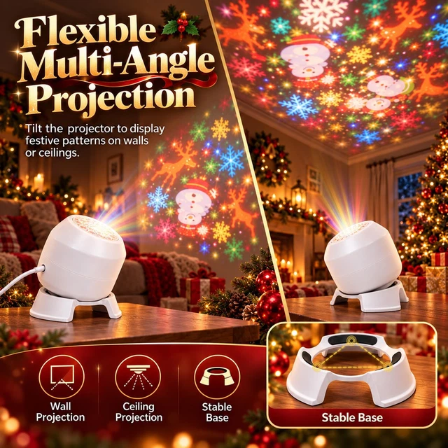CHRISTMAS PROJECTOR LIGHT USB Plug in HD Merry Glow Night Lights Indoor ...
