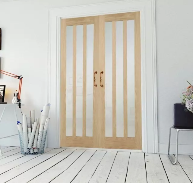 rebated door pair internal french doors aston 3L frosted glass oak unfinished