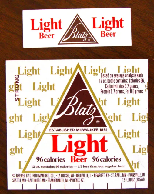 G Heileman Brg Co BLATZ LIGHT BEER label WI 12oz  STRONG - WITH NECK