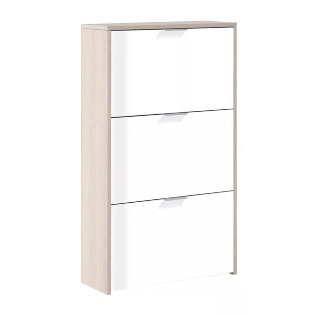 Mueble zapatero 3 puertas, gran capacidad, 18 pares aprox,Blanco Brillo y Roble