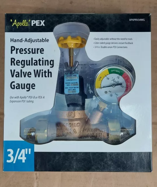 Apollo APXPRV34WG 3/4” Double Union PEX Water Pressure Regulator VALVE w/Gauge