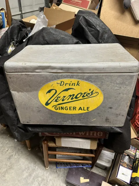 Vintage Silver Metal Vernors Ginger Ale Ice Chest Cooler