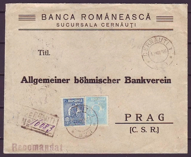 q3874/ Romania Czernowitz (today Ukraine) Registered Cover t/Czechoslovakia 1927
