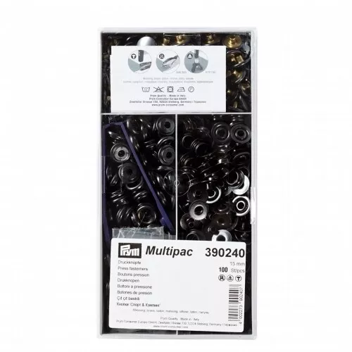 Prym 15mm Metal Sport Snaps Press Fasteners Black Oxidized - per pack of 100