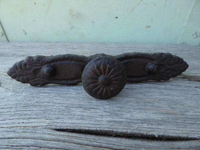 Antique Cast Iron Drawer Pulls Handle Black Plate Dresser Cabinet Knobs Rustic