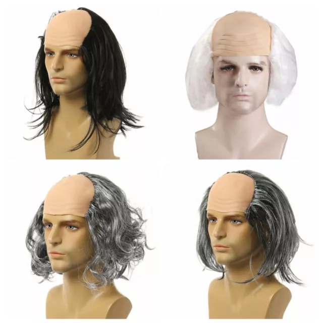 Funny Bald Wig Masquerade Show Cosplay Old Man White Black Bald Wig Party Props