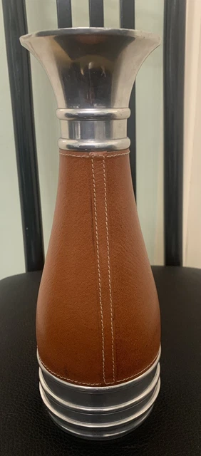 Metallic With Brown Leather Finishing Flower Vase. Used