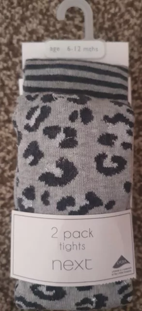 Bnwt Next Baby Girls Tights 6-12 Months Leopard Stripe Grey