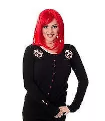 Women's Skyler Day of the Dead Sugar Skull Black Cardigan Sweater -UK SIZING S-L