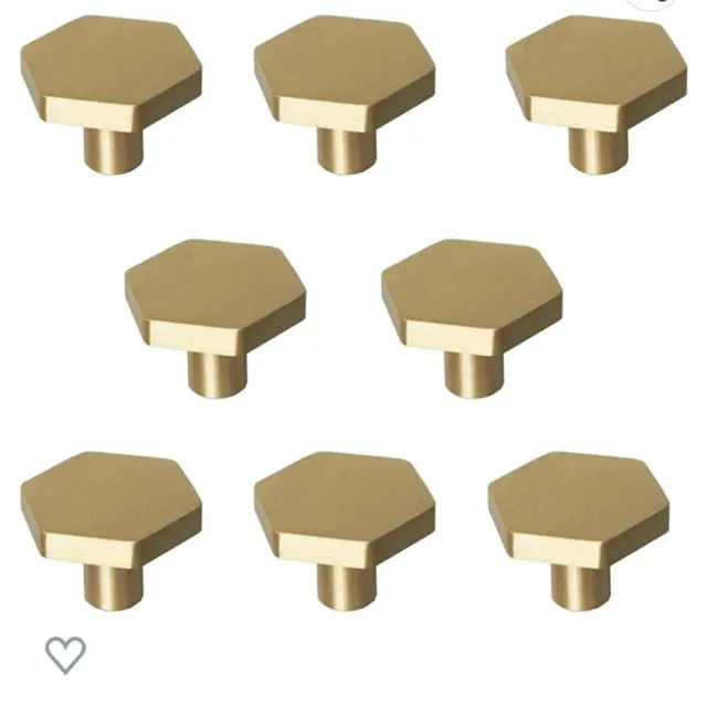 1.18 Solid Brass Knobs Shoe Cabinets Knob and Pulls Brushed Gold Hexagon...