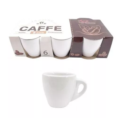 Set 6 Pezzi Tazzine Tazze Da Caffè Bianche Ceramica Espresso Colazione Bar 6X..