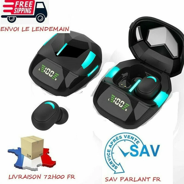 Écouteurs intra-auriculaires sans fil Bluetooth oreillettes jeux casque PC Ordi